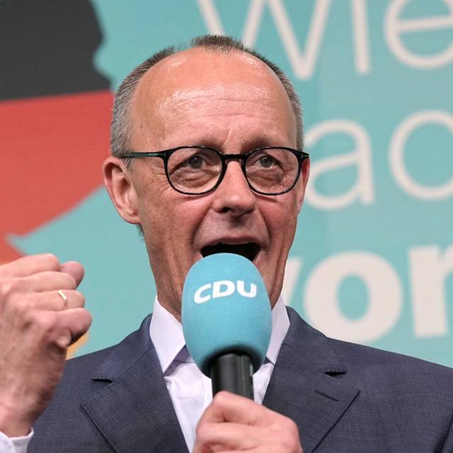 Friedrich Merz (CDU), Parteivorsitzender und Kanzlerkandidat, spricht im Konrad-Adenauer-Haus zum Ergebnis der Bundestagswahl. Am Sonntag fand die vorgezogene Wahl zum 21. Deutschen Bundestag statt.