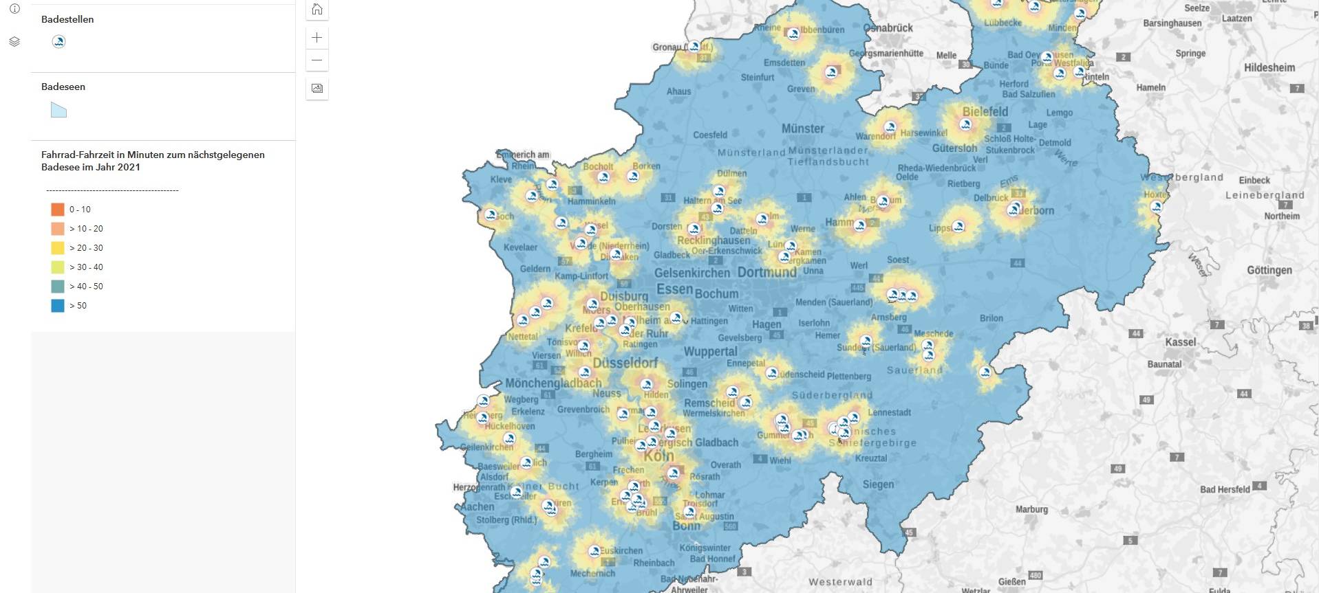 NRW/Niederrhein: Interaktive Karte zeigt Erreichbarkeit von Badeseen