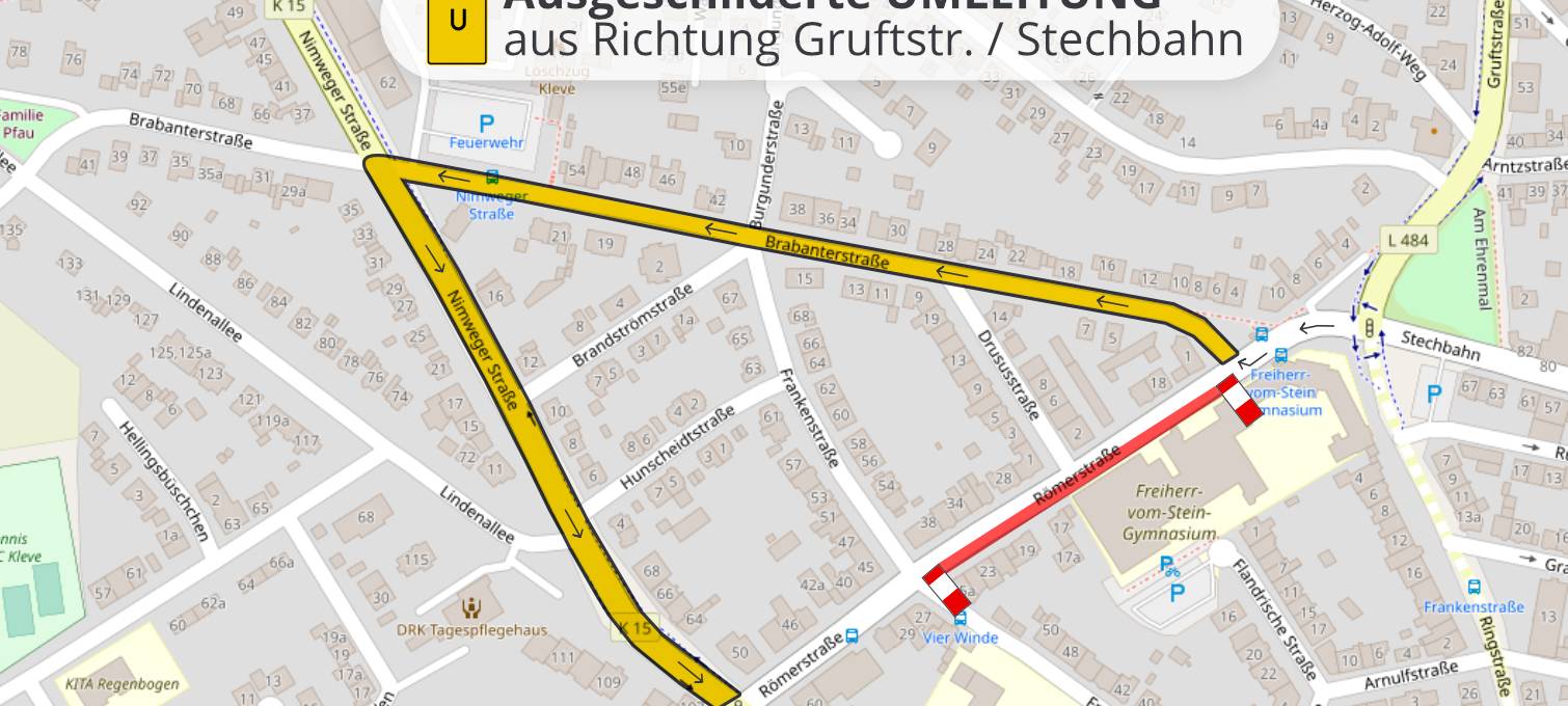 Kleve: Römerstraße kurzzeitig halbseitig gesperrt