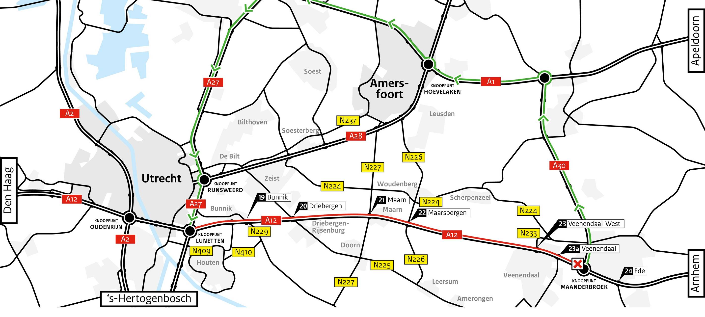 Arnheim/Utrecht: A12 im Mai und August vollgesperrt