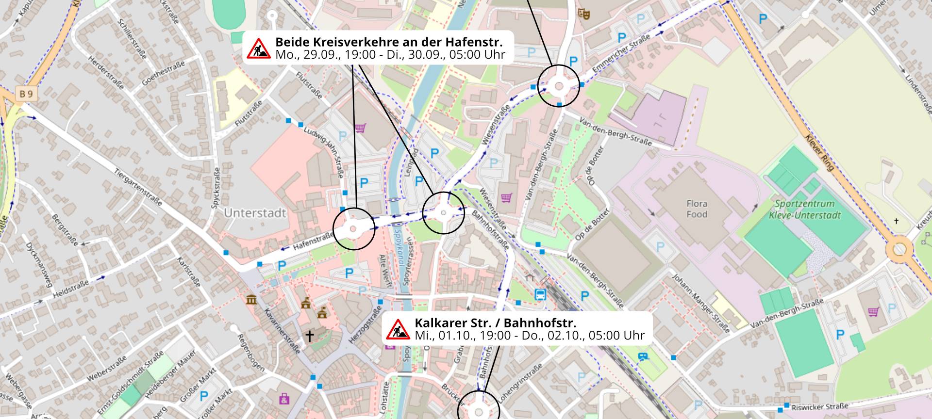 Kleve: Straßenmarkierungen in vier Kreisverkehren